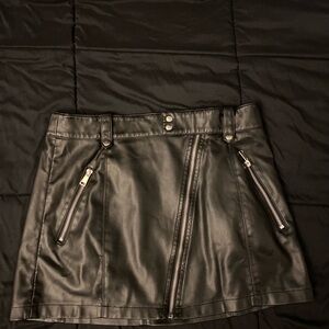 Black Faux Leather Mini Skirt with Zipper Details